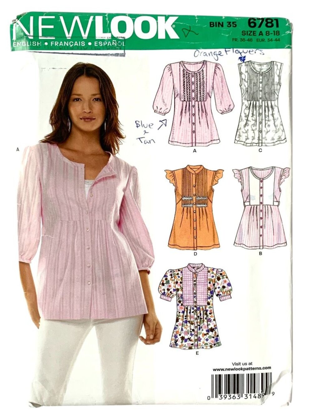 New Look Pattern 6781 Misses Tops and Tunic Empire Waist Button Down Front Uncut